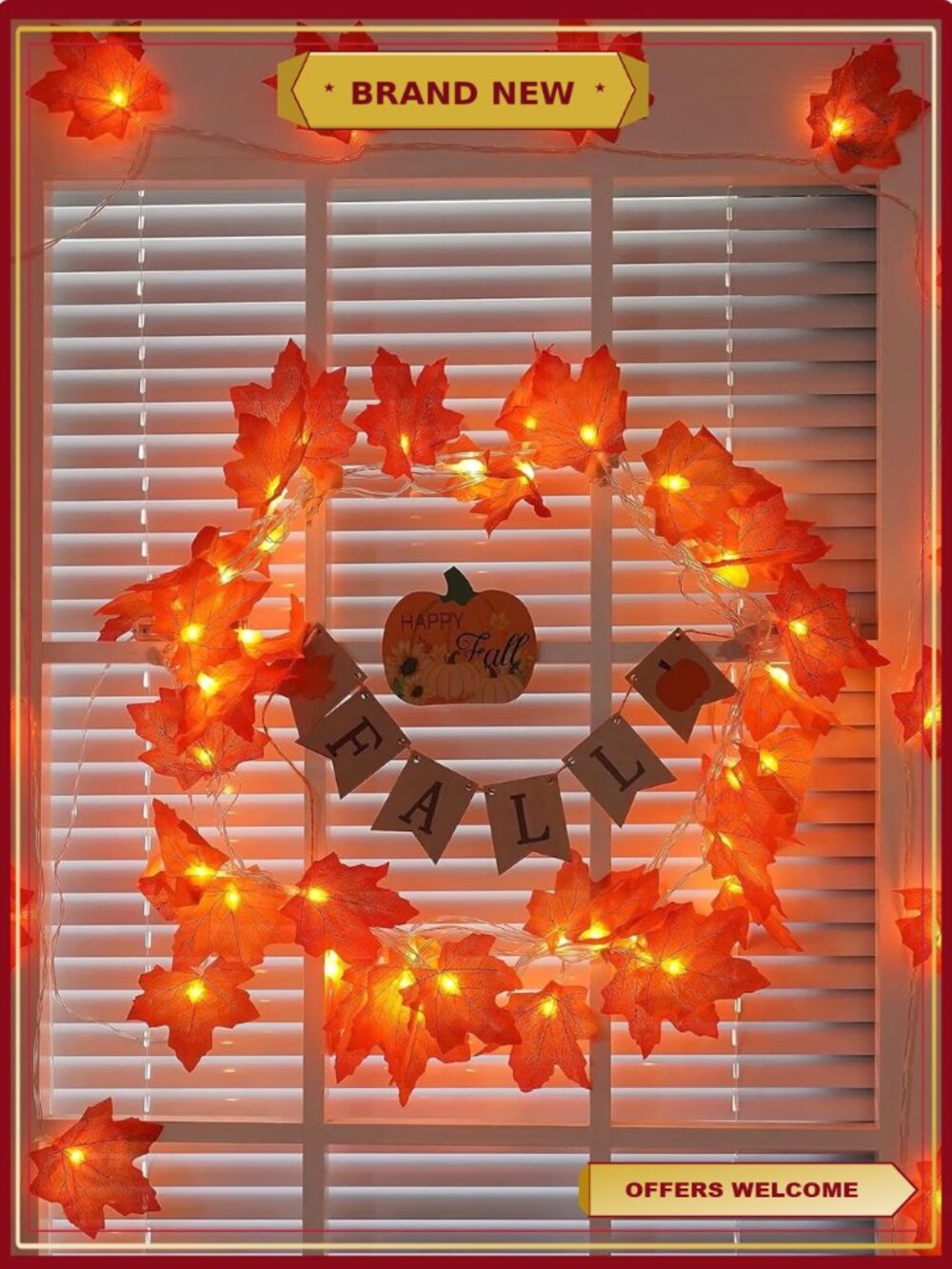 2 Pack Maple Leaf String Lights 15 ft 30 LEDs Battery Operated Fall Garland